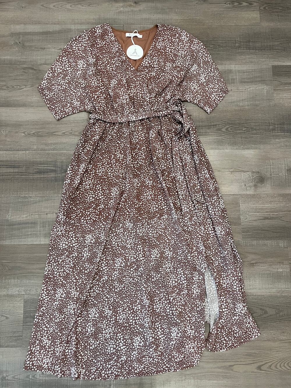 NWT Anrabess Brown Floral Belted Maxi Dress